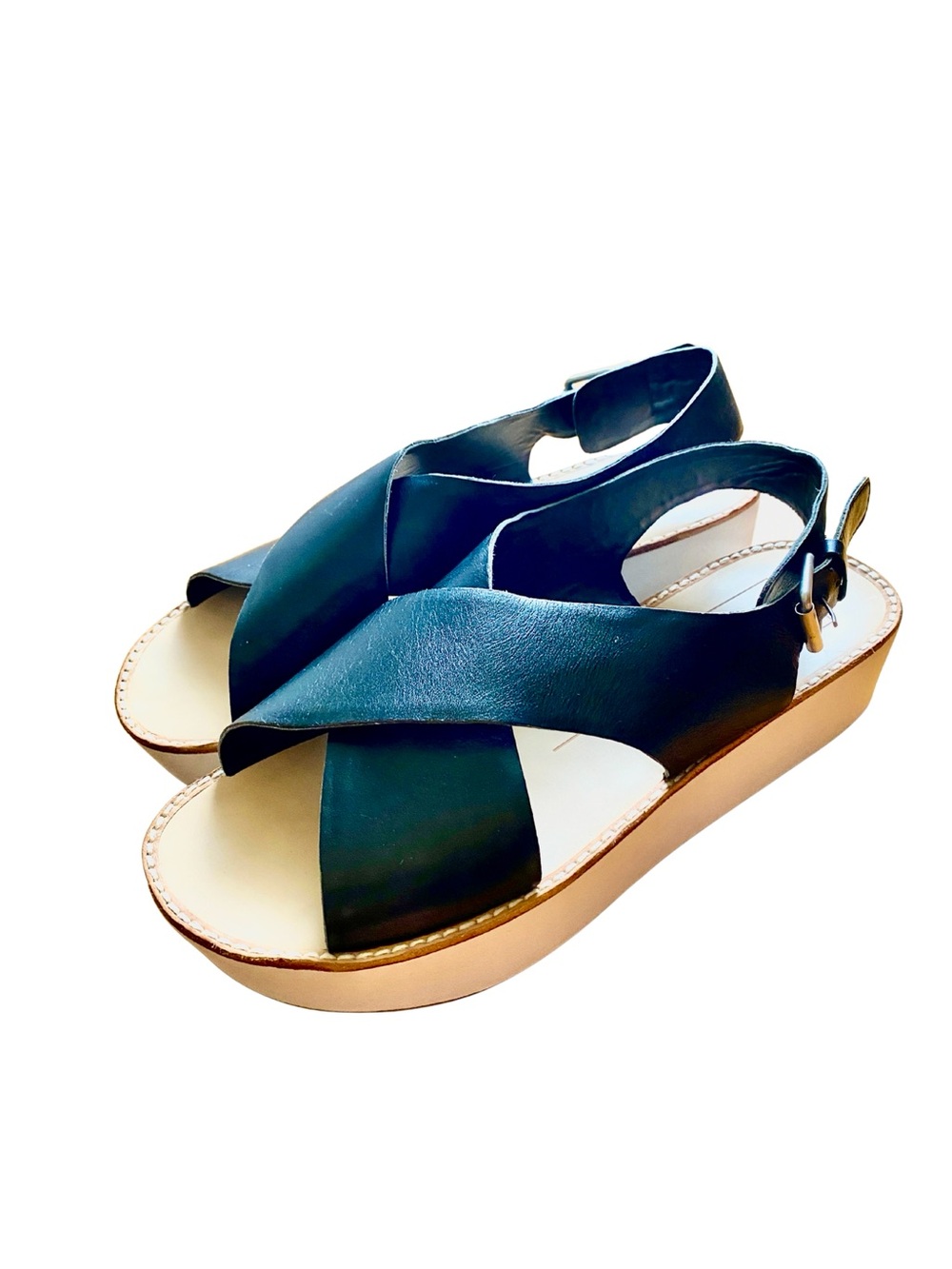 Dolce Vita Ziggie Black Leather Platform Slingback Sandals - Size 8